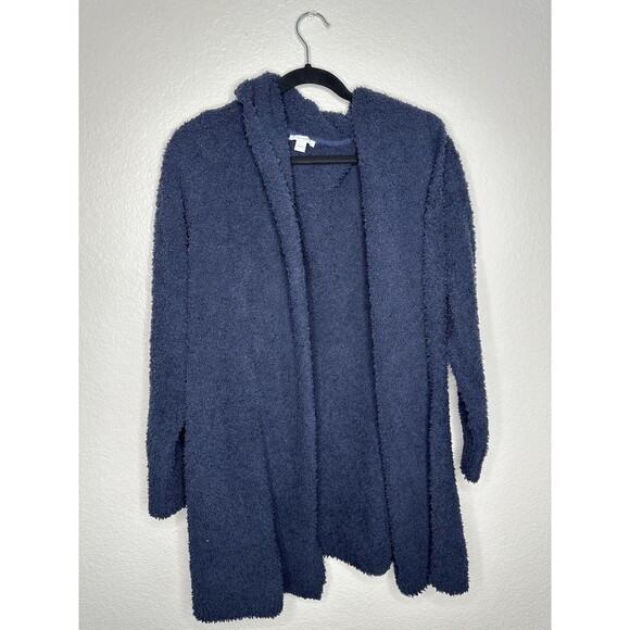Pure Jill Sweater Womens Large Blue Hooded Open Front Soft Cozy Boucle Cardigan - Picture 1 of 5